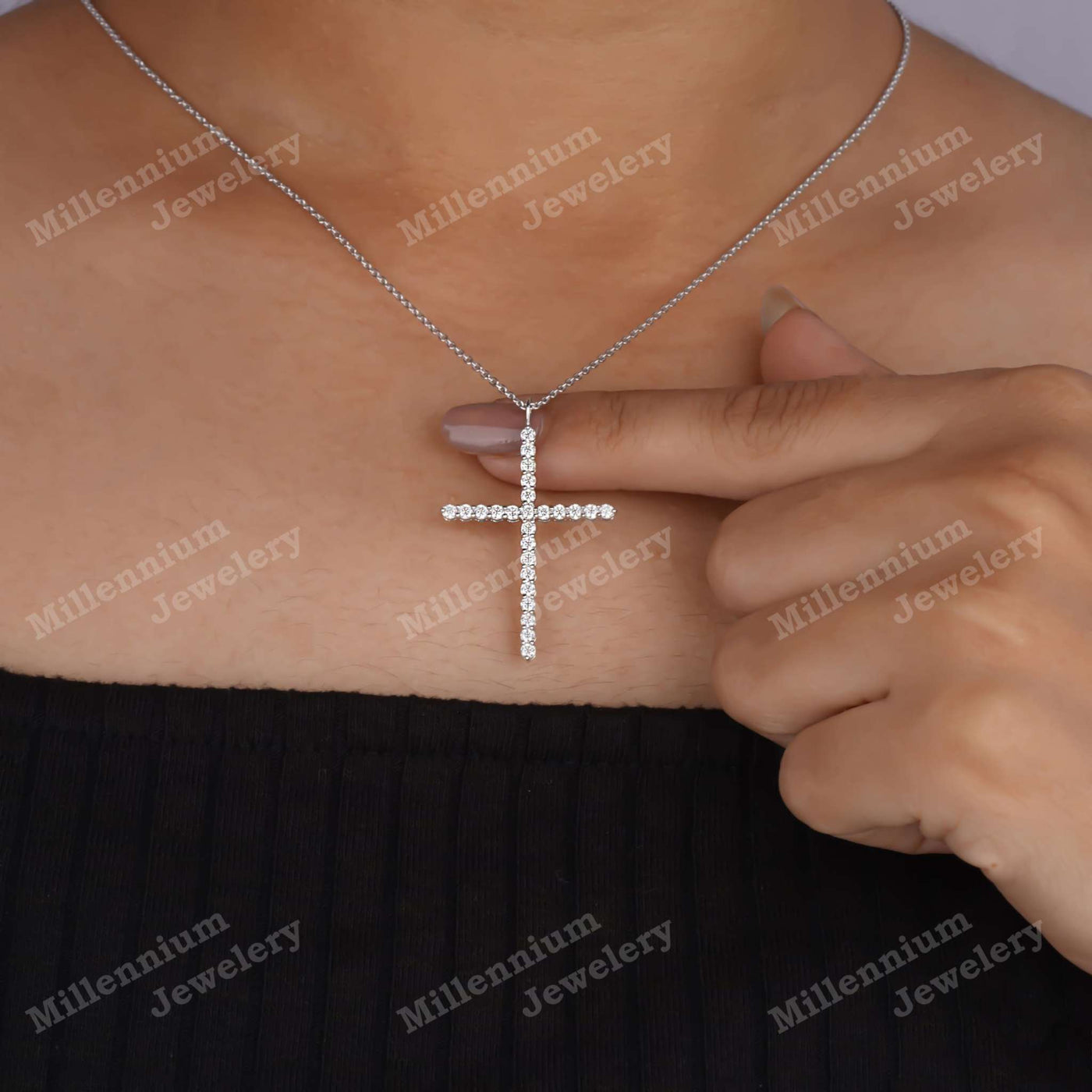 1 Carat Moissanite Cross Pendant Necklace 925 Sterling Silver Forth