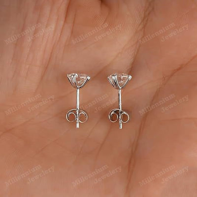 1.50 Carat Moissanite Stud Earrings 925 Sterling Silver Push Fifth