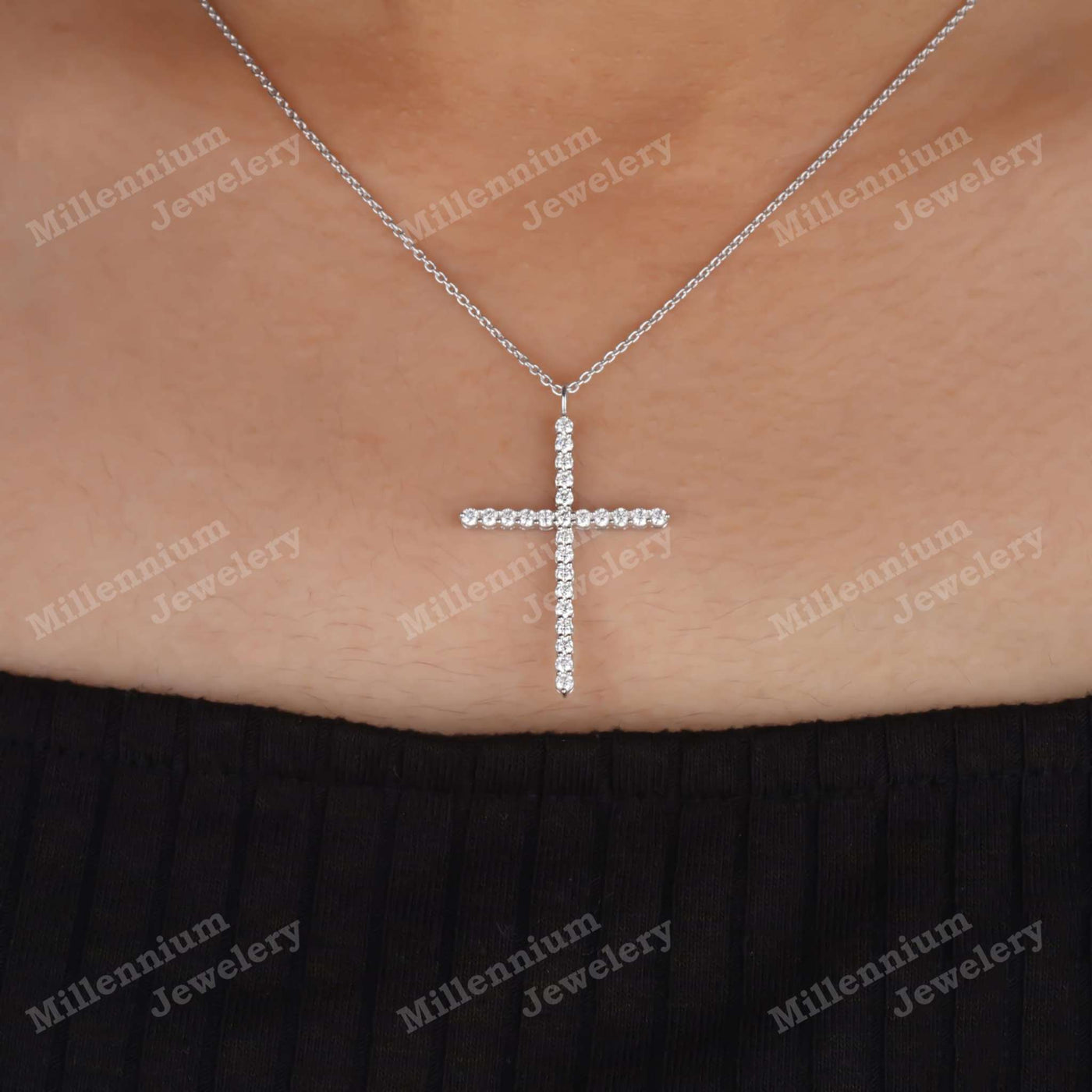 1 Carat Moissanite Cross Pendant Necklace 925 Sterling Silver FIfth