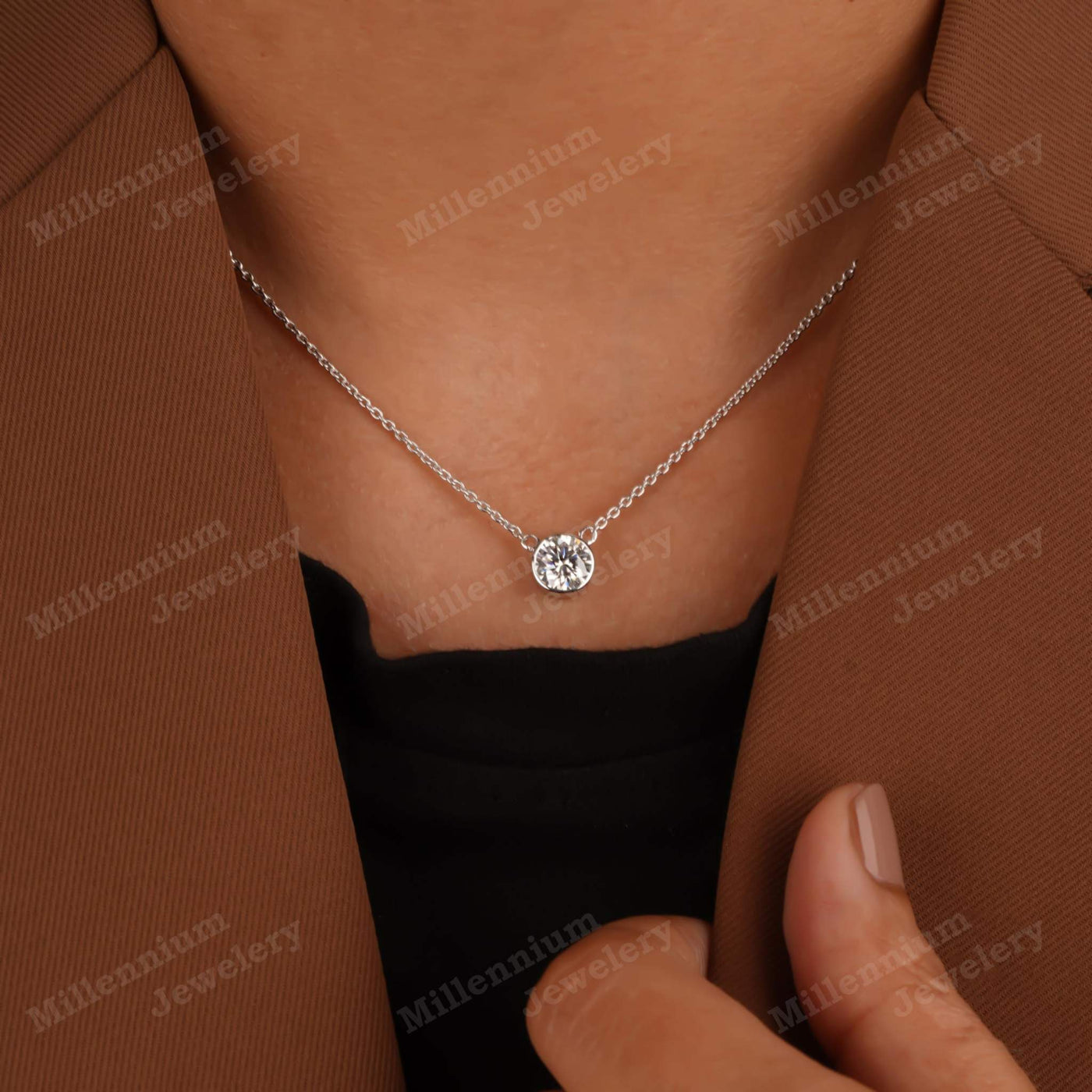 1 Carat Moissanite Diamond Pendant Necklace 925 Silver With Neck