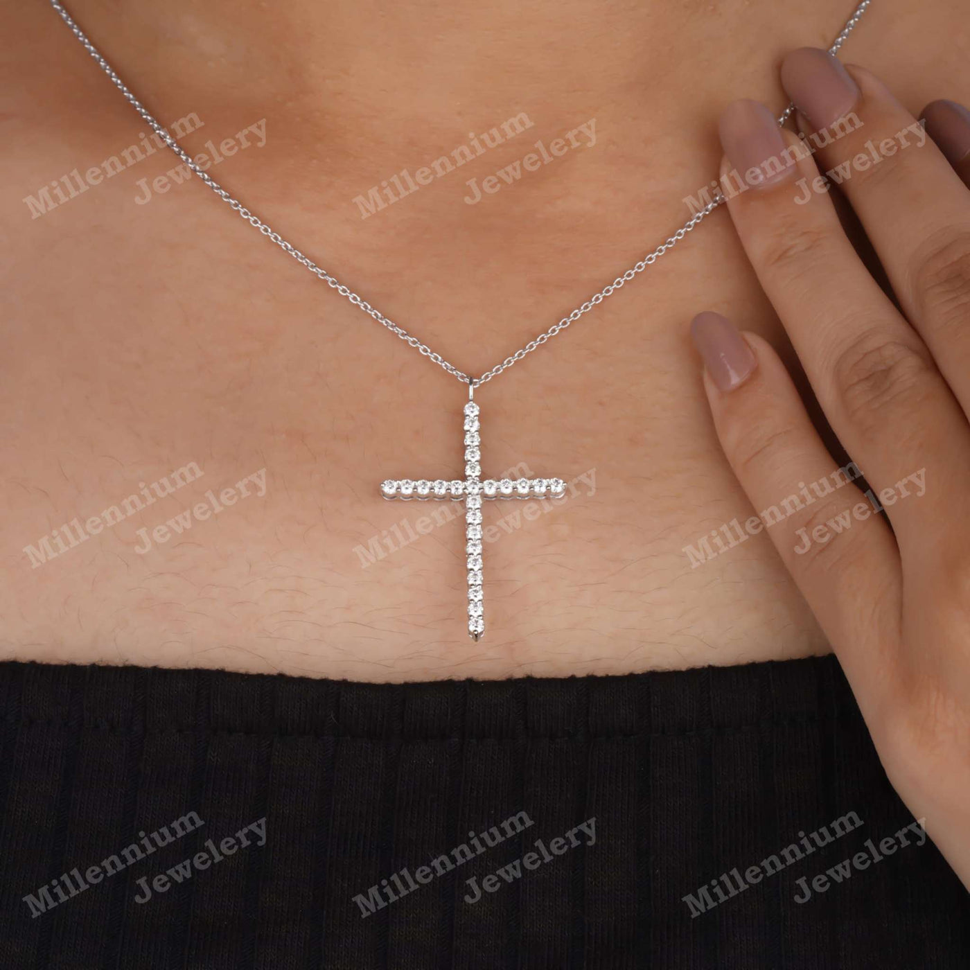 1 Carat Moissanite Cross Pendant Necklace 925 Sterling Silver Sixth