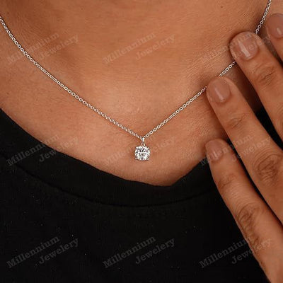 0.75 Carat Moissanite Pendant Necklace 925 Sterling Silver With Full Diamond