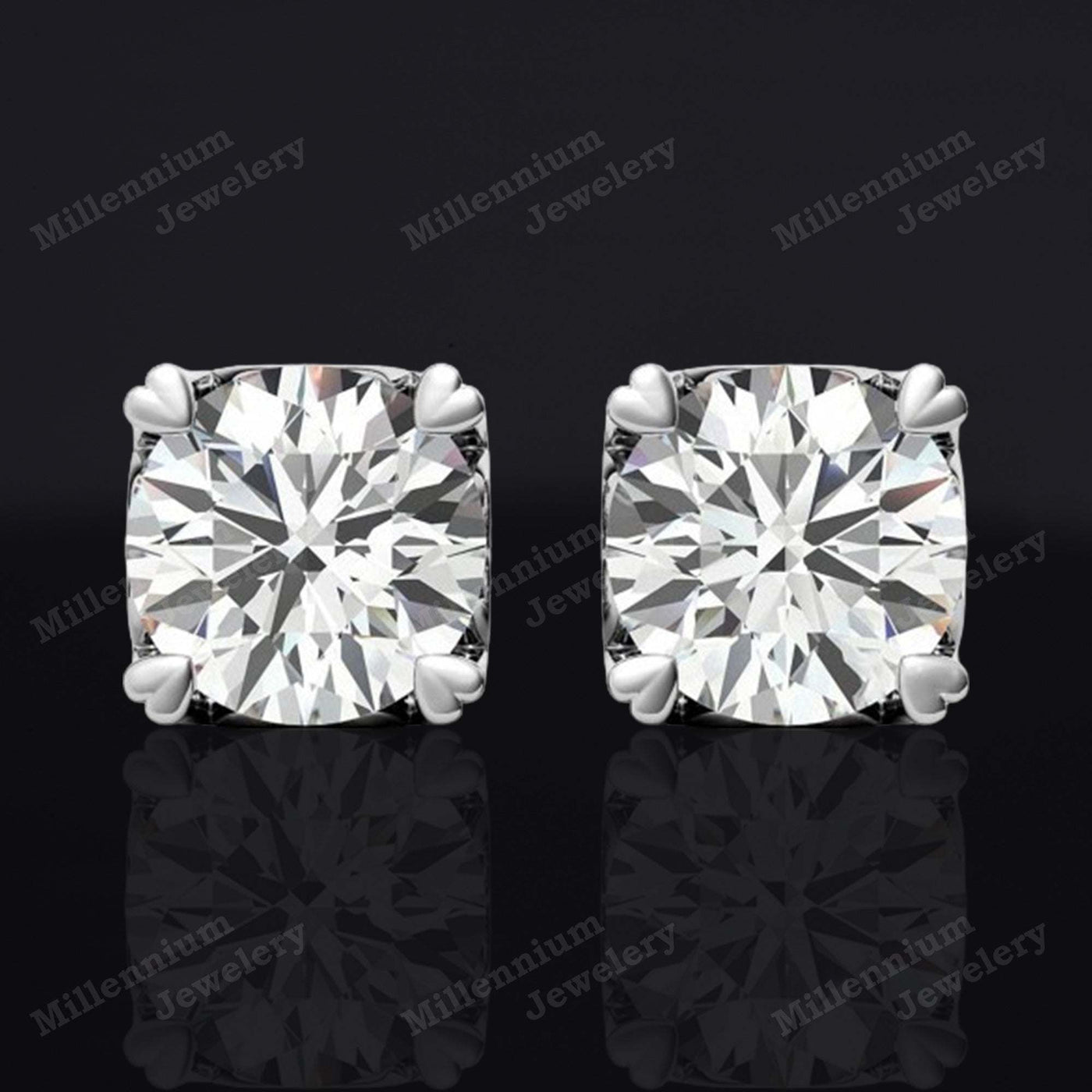 Heart Prong 1 Carat Moissanite 10K White Gold Push Back Stud Earrings First