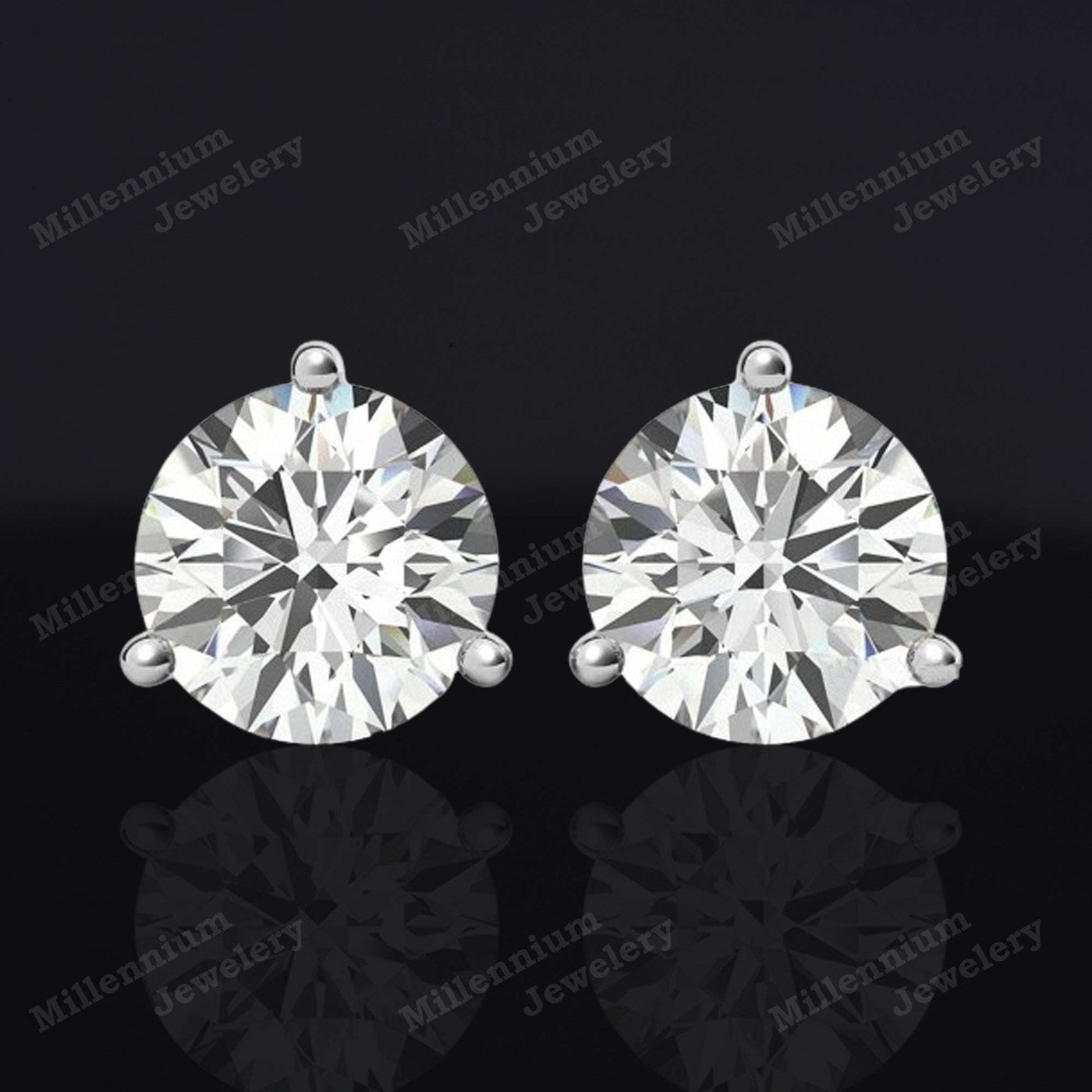 Look 3 Prong 1 Carat Moissanite 10K White Gold Push Back Stud Earrings First