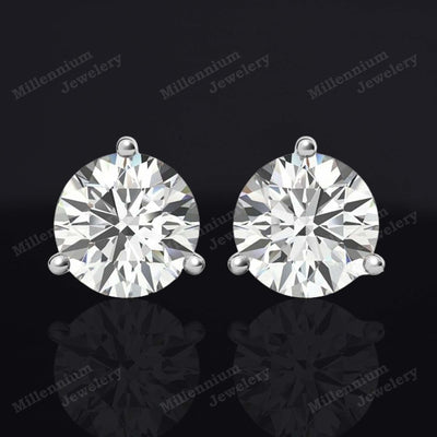 Look 3 Prong 1 Carat Moissanite 10K White Gold Push Back Stud Earrings First