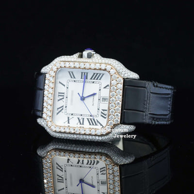 White Dial WFabulous White And Black Leather Belt Moissanite Diamond Watch Goldith Blue Leather Belt Moissanite Diamond Watch Second