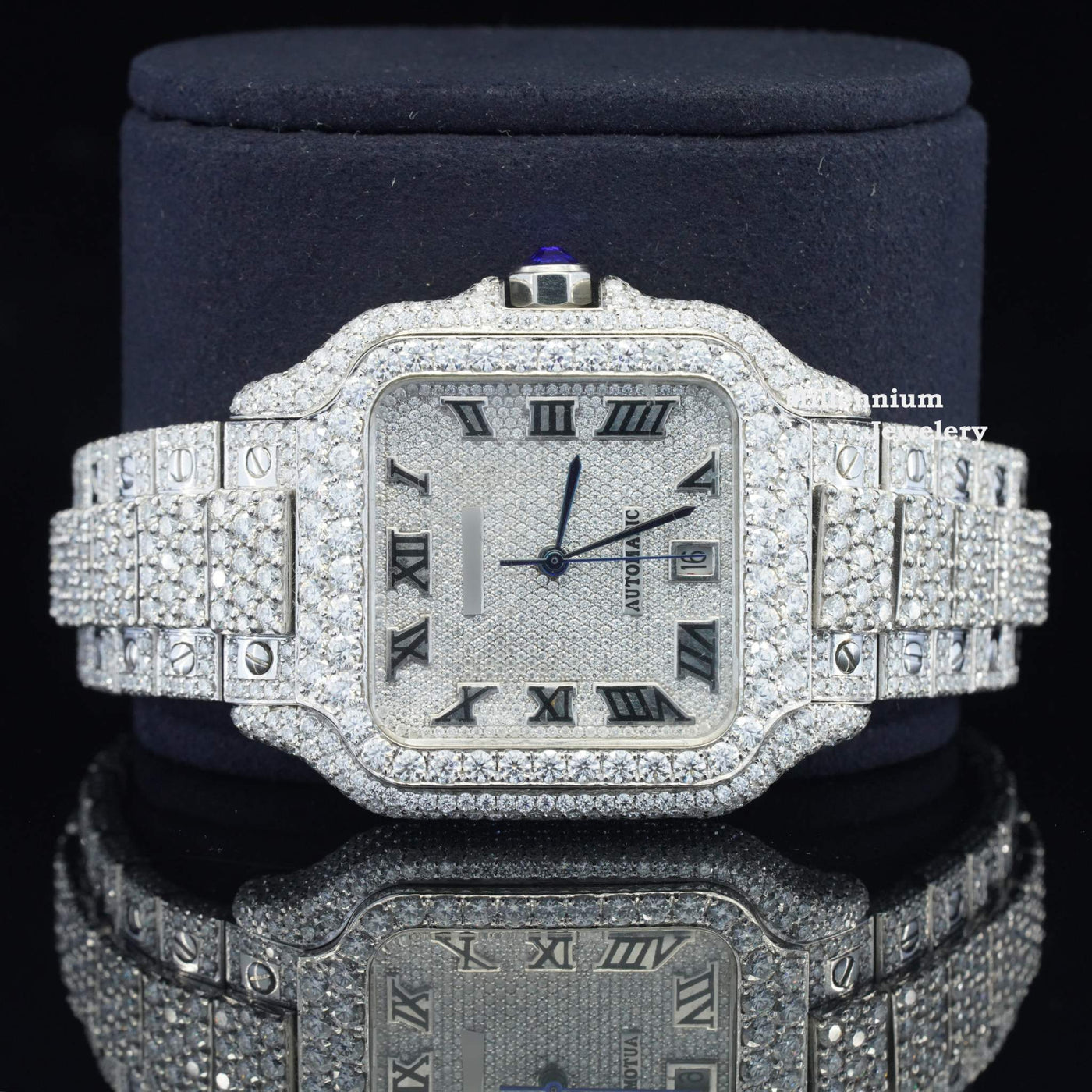 Brilliant Roman Number Moissanite Diamond Fully Iced Out Watch With Diamond Dial