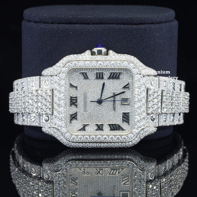 Brilliant Roman Number Moissanite Watch Fully Iced Out With Diamond Dial