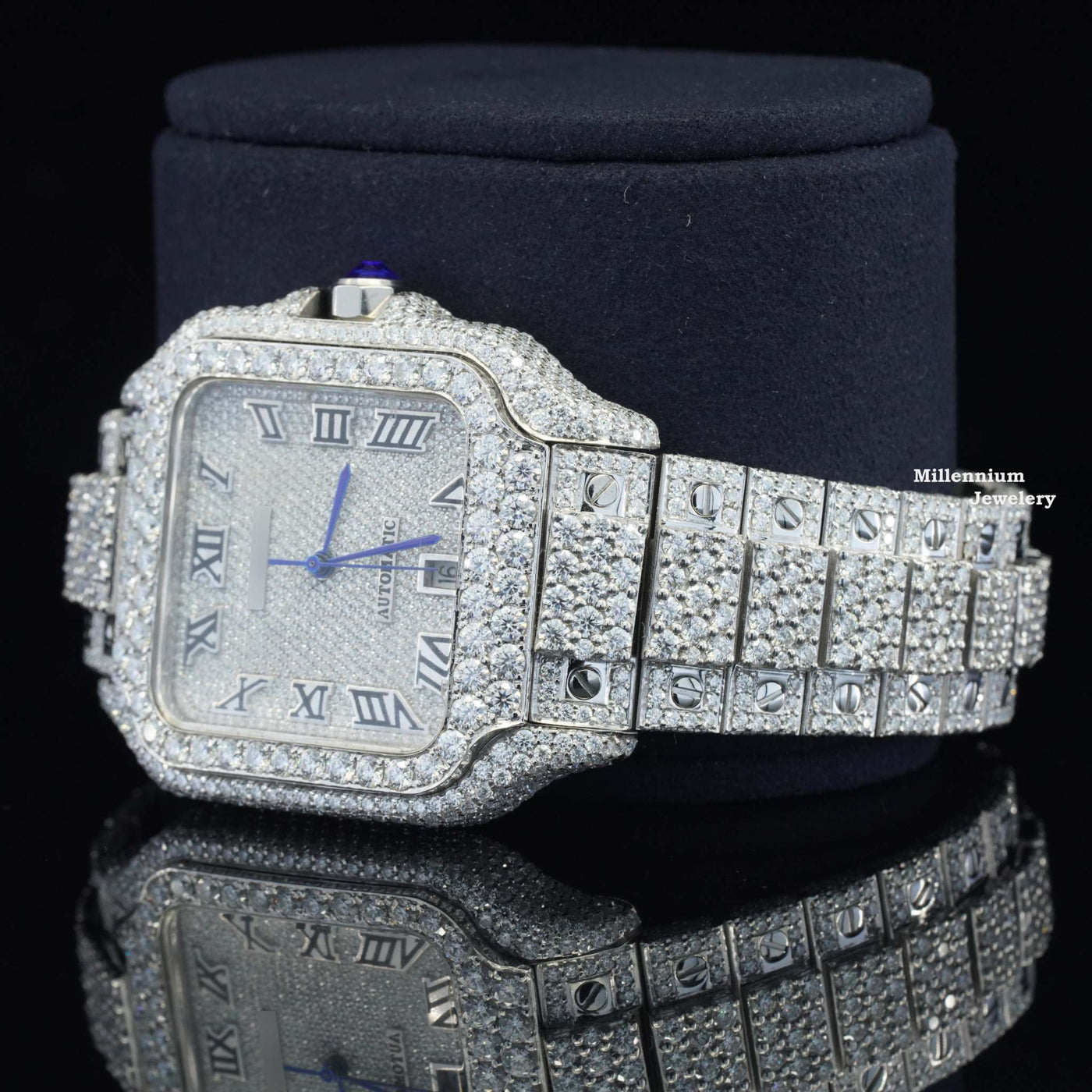 Brilliant Roman Number Moissanite Watch Fully Iced Out With Diamond Strap