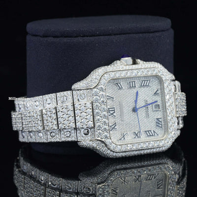 Brilliant Roman Number Moissanite Watch Fully Iced Out With Diamond Body