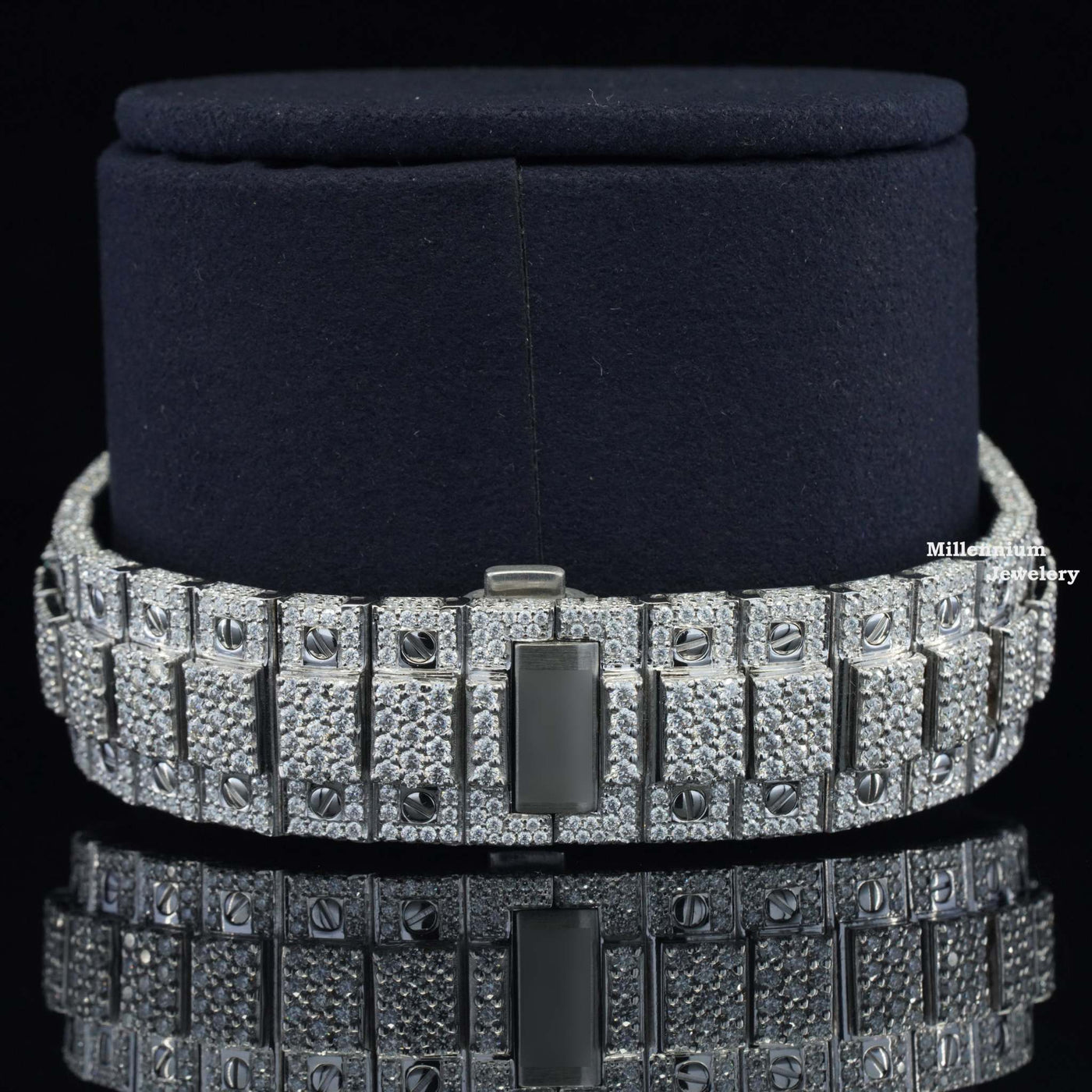 Brilliant Roman Number Moissanite Diamond Fully Iced Out Watch With Diamond Strap Lock