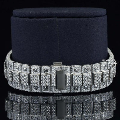 Brilliant Roman Number Moissanite Watch Fully Iced Out With Diamond Strap Lock