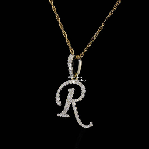Custom R Initial Moissanite Diamond Iced Out Hip Hop Pendant