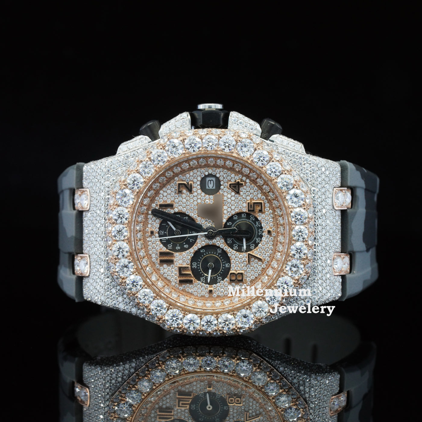 Elegance Iced Out Grey Belt Automatic Moissanite Wrist Watch First