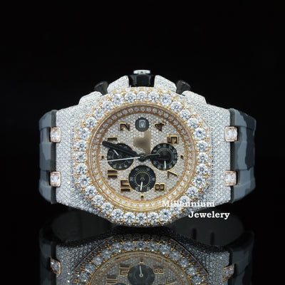 Elegance Iced Out Grey Belt Automatic Moissanite Wrist Watch Sixth