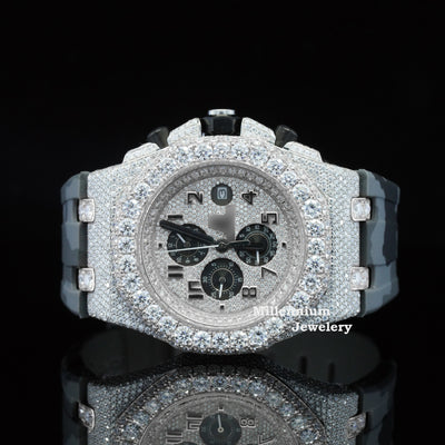 Elegance Iced Out Grey Belt Automatic Moissanite Wrist Watch Fifth