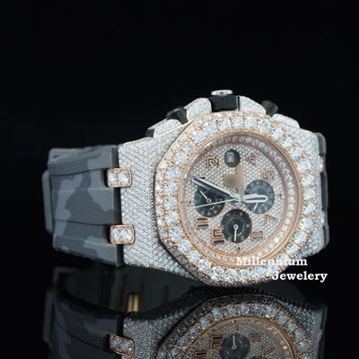 Elegance Iced Out Grey Belt Automatic Moissanite Wrist Watch Second