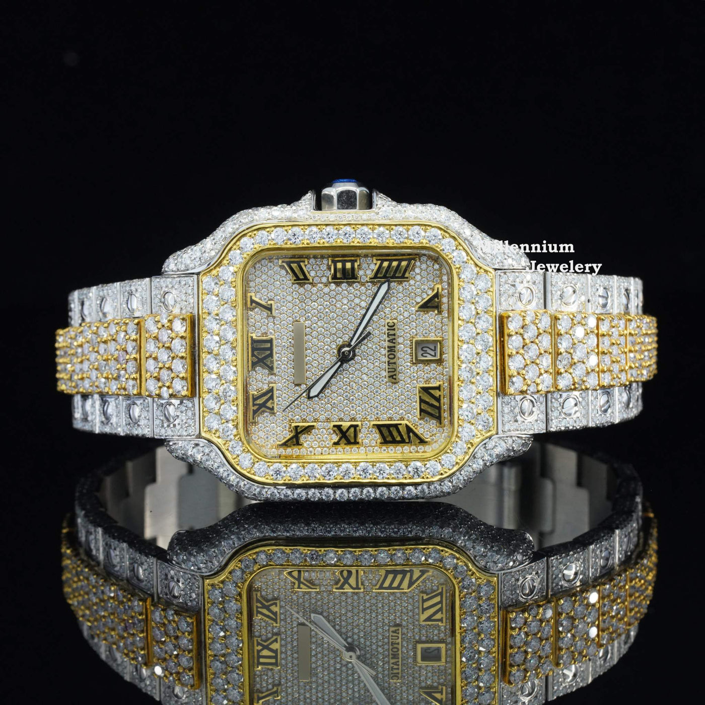 Awesome Moissanite Diamond Iced Out Swiss Movement Watch With Gold Color