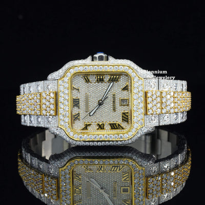 Awesome Moissanite Diamond Iced Out Swiss Movement Watch With Gold Color