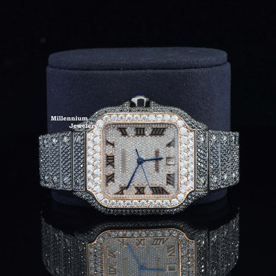 Fantastic Moissanite Diamond White And Jet Black Automatic Watch WIth Gold Color Diamond