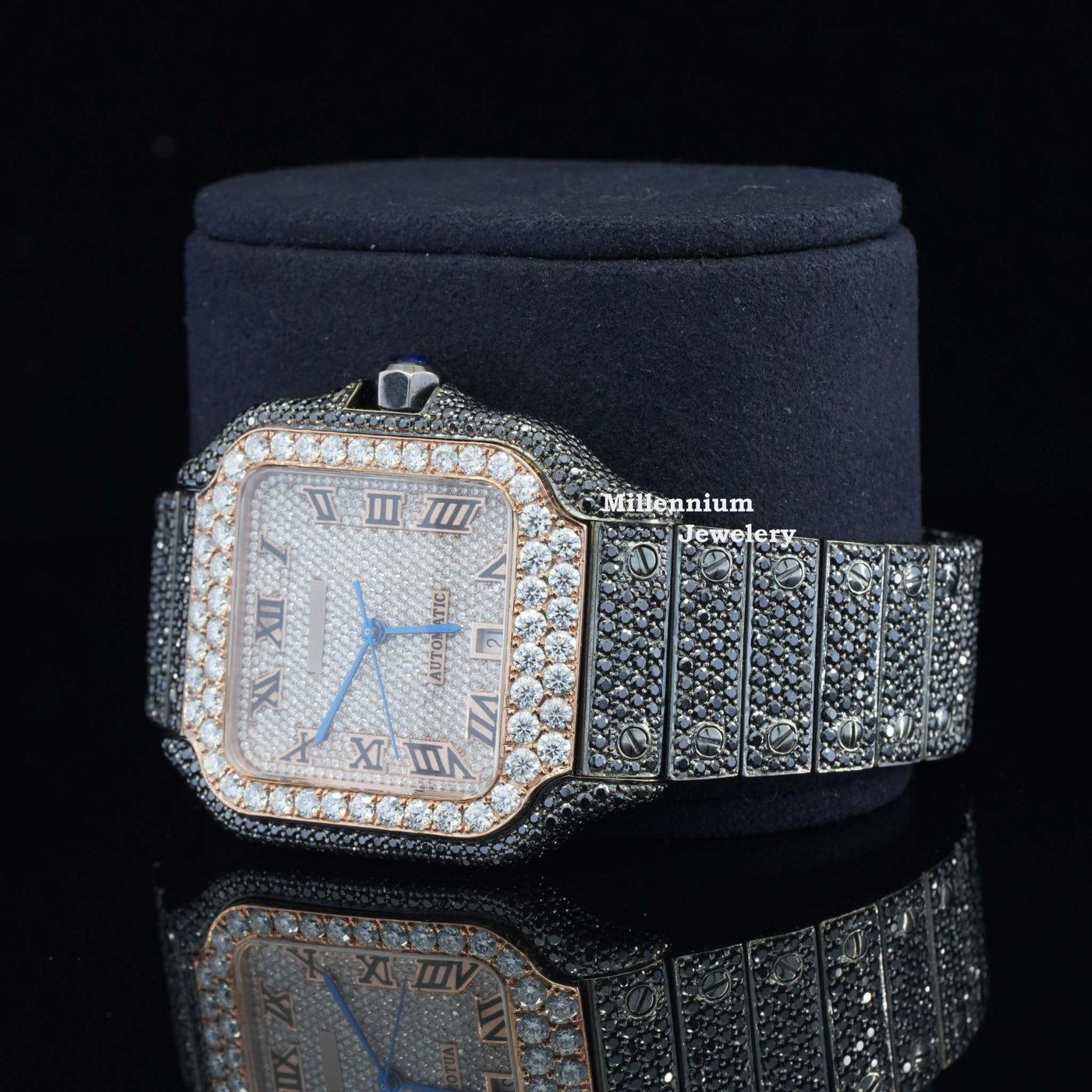 Fantastic Moissanite Diamond White And Jet Black Automatic Watch WIth Diamond Strap