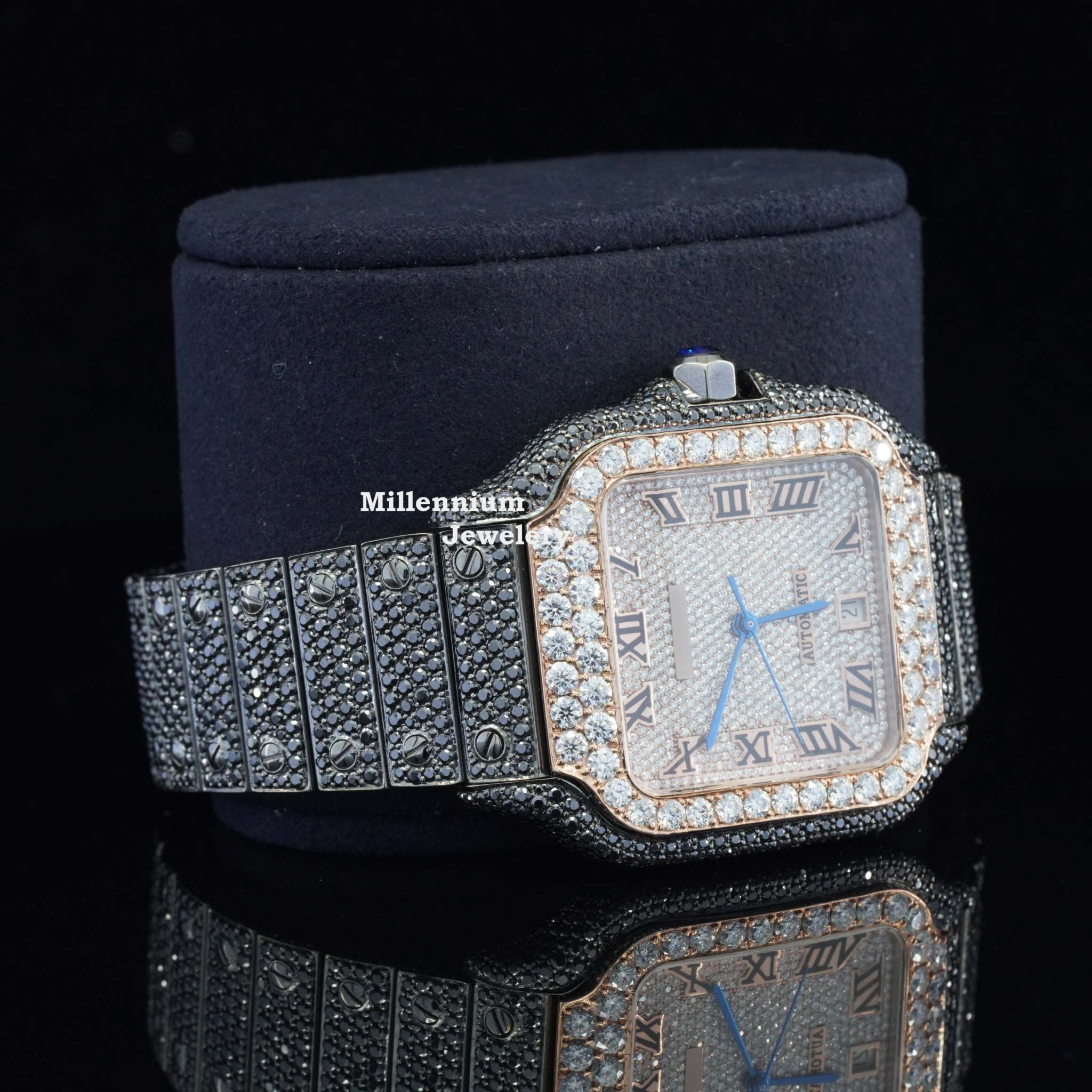 Fantastic Fully iced Out Moissanite Watch Jet Black Automatic WIth Diamond Dial