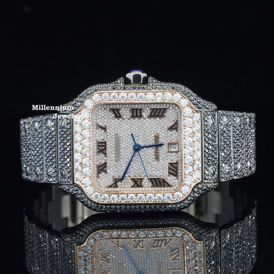 Fantastic Moissanite Diamond White And Jet Black Automatic Watch WIth Rose Gold Color