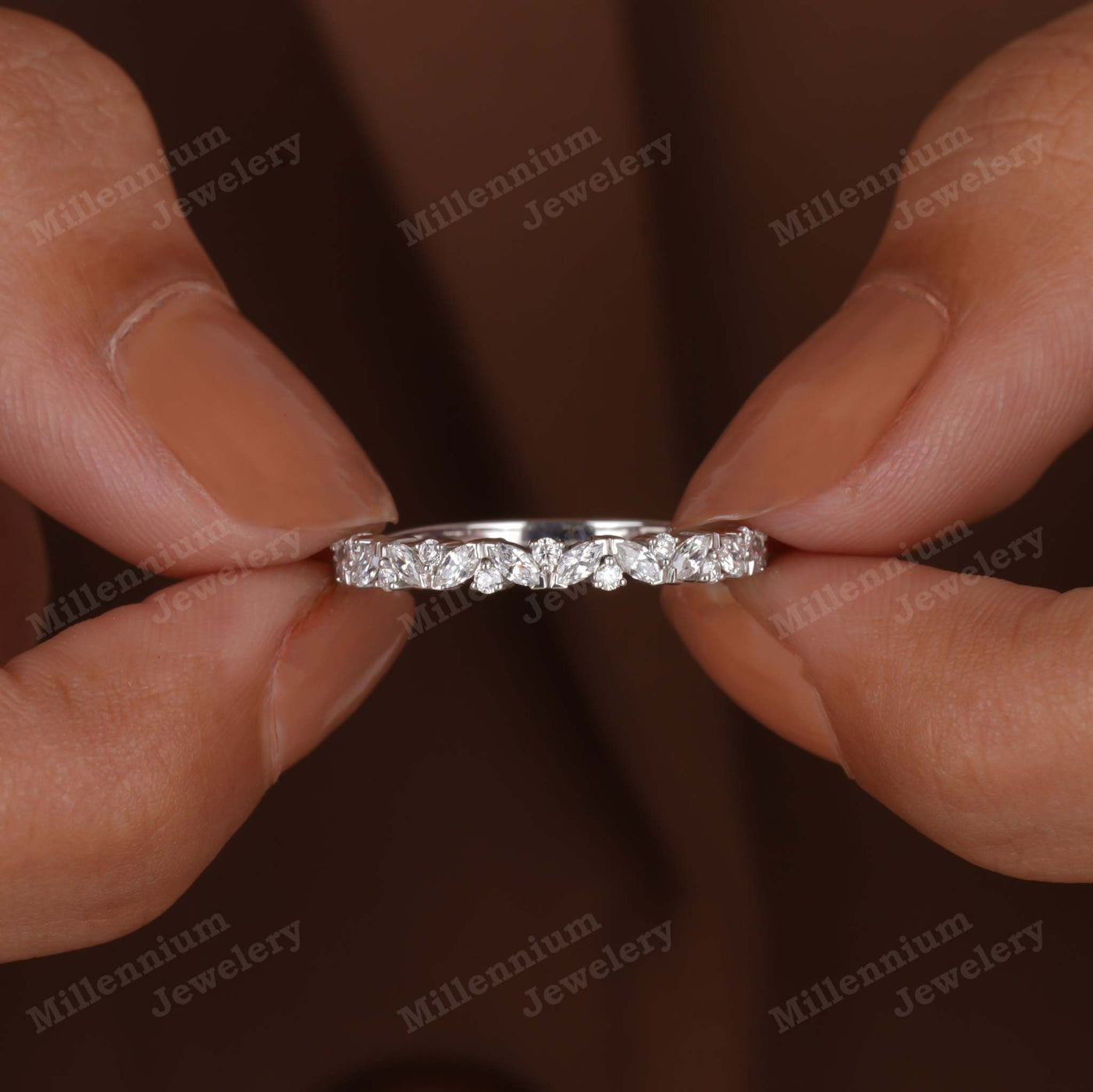 Round And Marquise Cut Wedding Half Eternity Band In Lab Grown Diamond Second