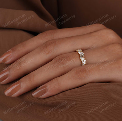 Half Eternity Baguette Round Cut Lab Grown Diamond Ring Fifth