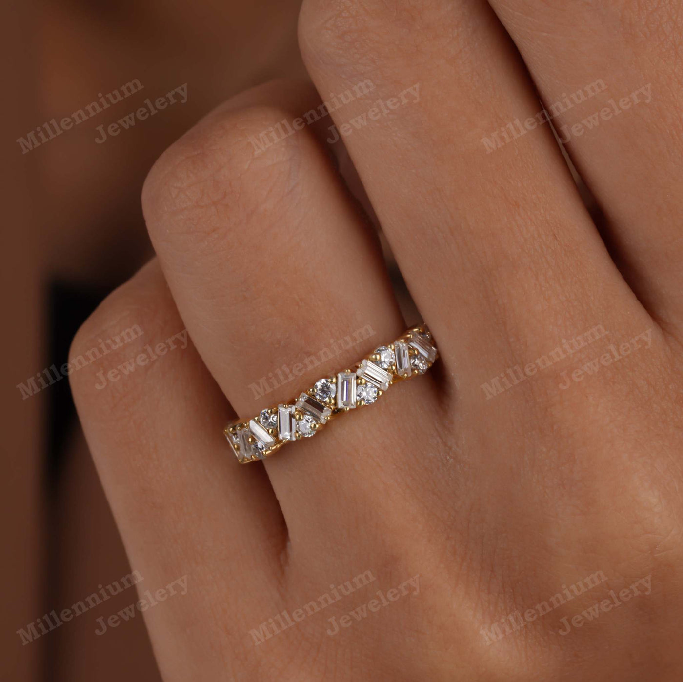 Half Eternity Baguette Round Cut Lab Grown Diamond Ring Seven