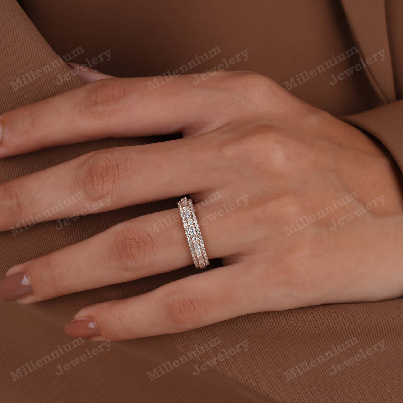 Round And Baguette Shape Anniversary Band In Lab Grown Diamond Nine