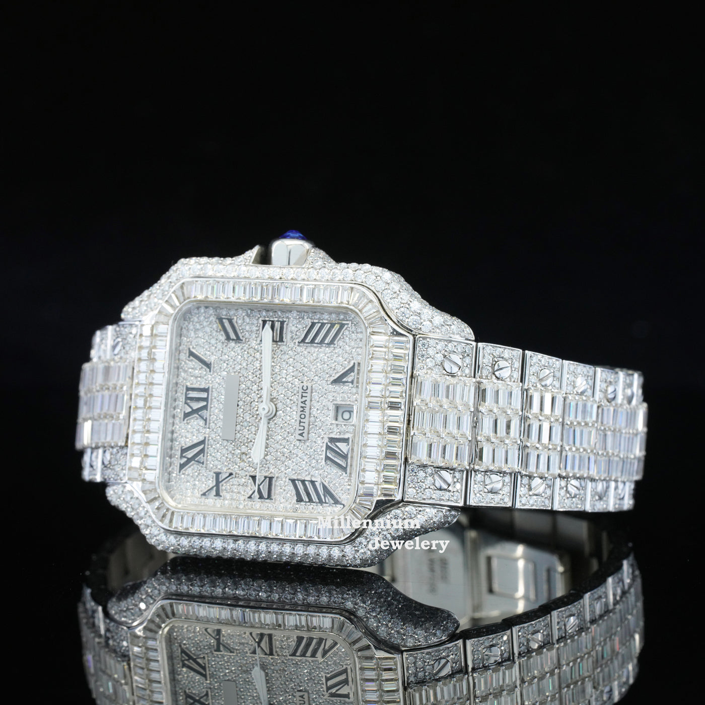 Iconic Roman Number Hip Hop Moissanite Iced Out Watch Third