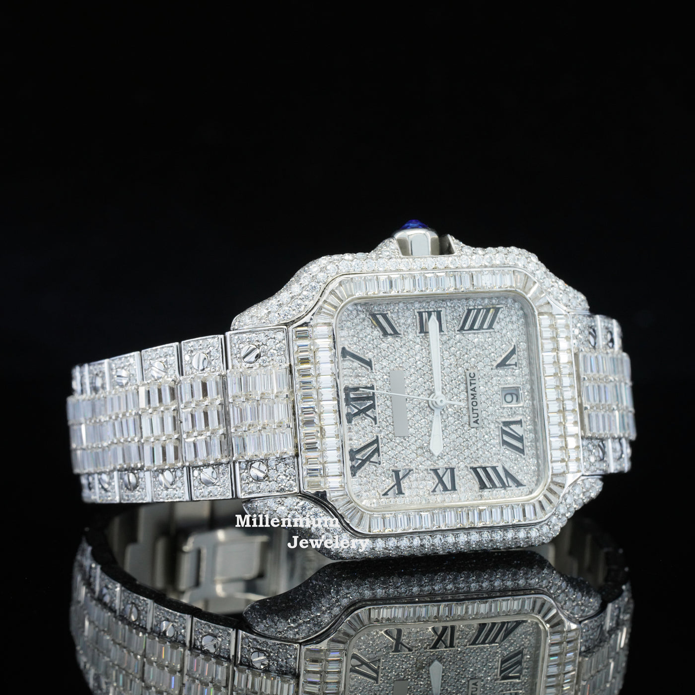 Iconic Roman Number Hip Hop Moissanite Iced Out Watch Second