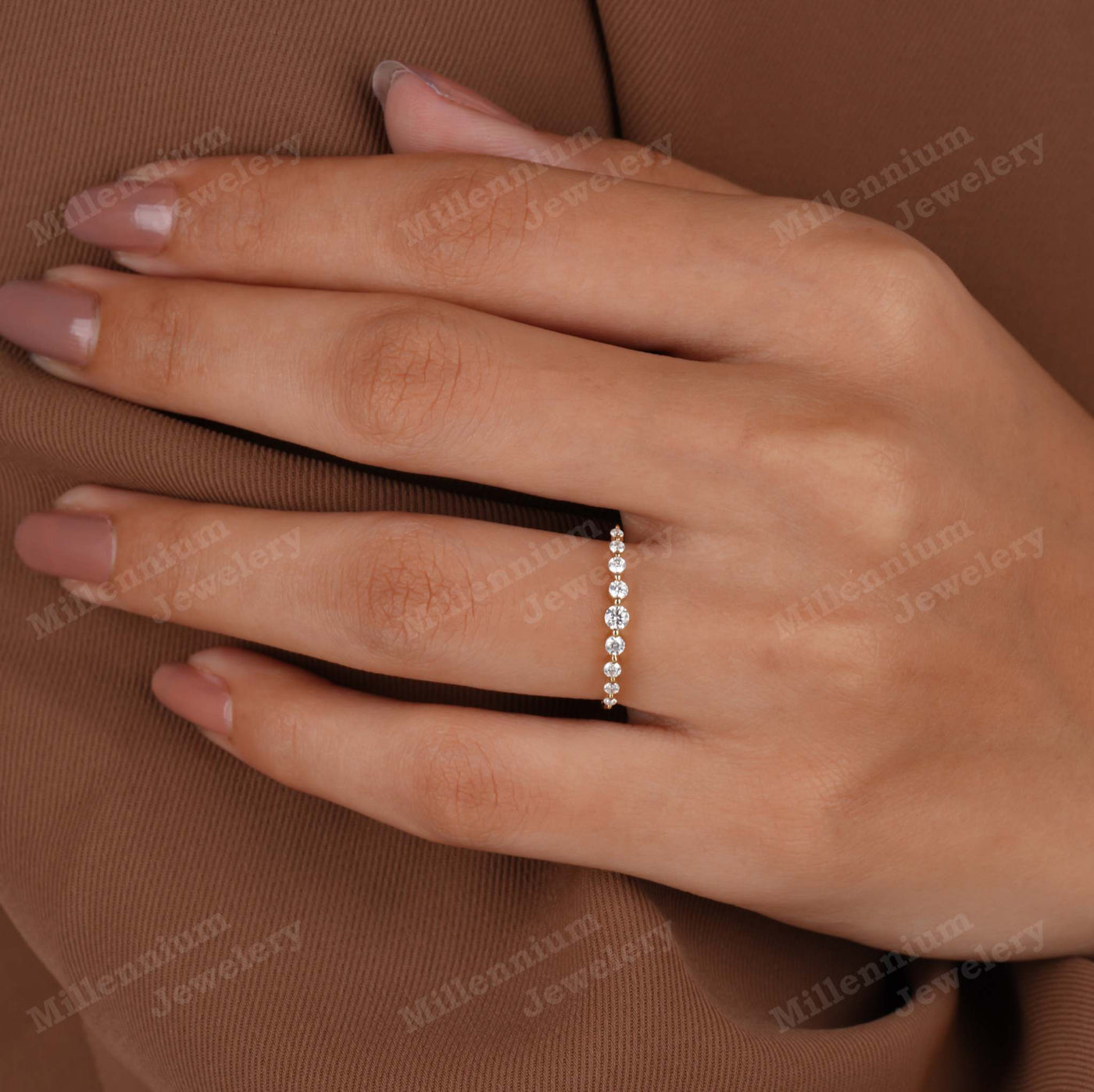 Round Cut Wedding Half Eternity Band In Lab Grown Diamond Forth