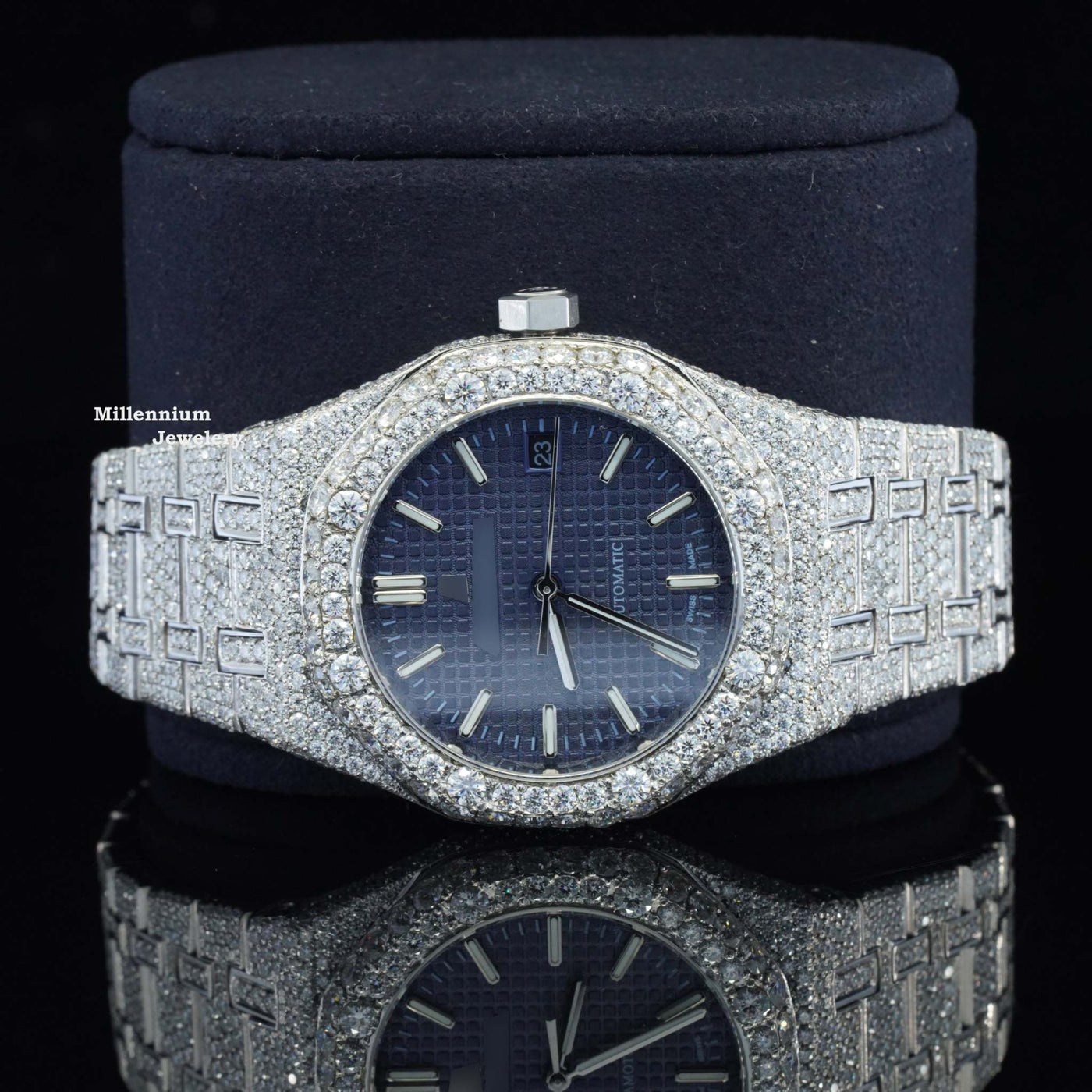 Awesome Blue Dial Iced Out Moissanite Watch For Men Dial