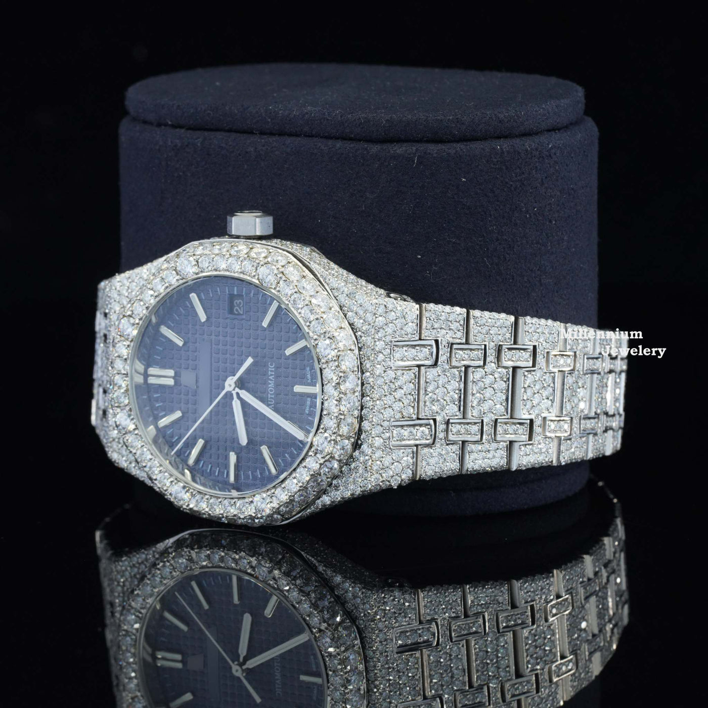 Awesome Blue Dial Iced Out Moissanite Watch For Men Body