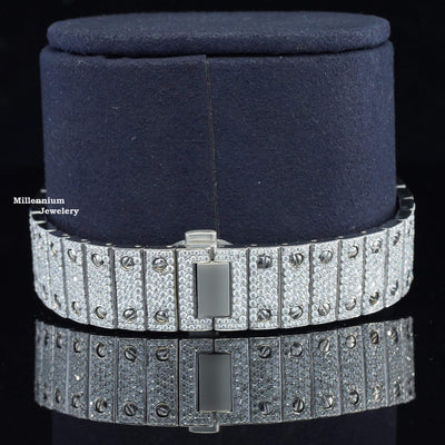 Moissanite Diamond Iced Out Blue Dial Metal Belt Fully Automatic Watch With Diamond Strap Lock