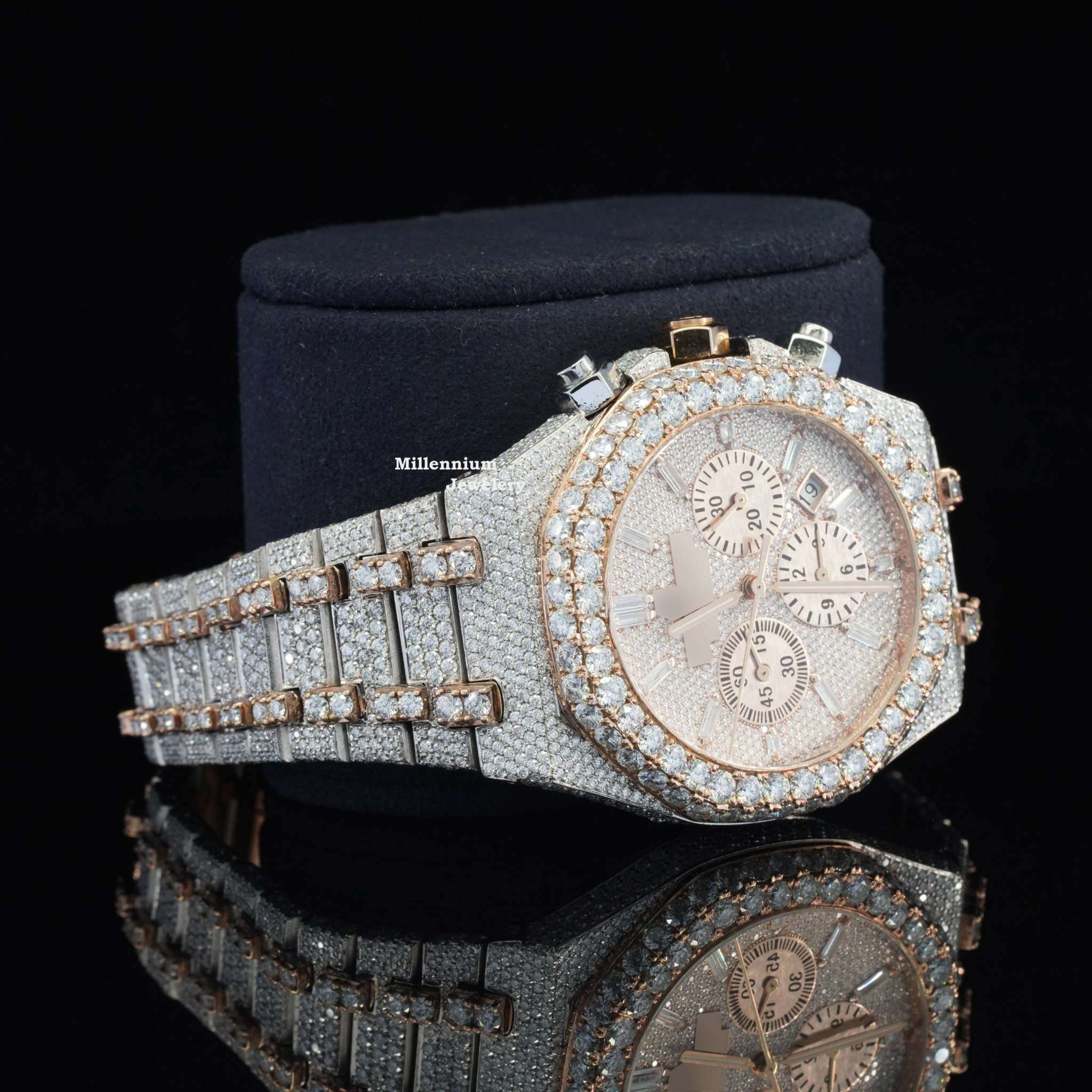 Fabulous Fully Iced Out Moissanite Diamond Watch Fully Automatic With Diamond Dial