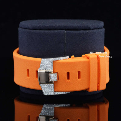 Moissanite Diamond Iced Out Orange Belt Chronograph Wrist Watch With Strap Lock