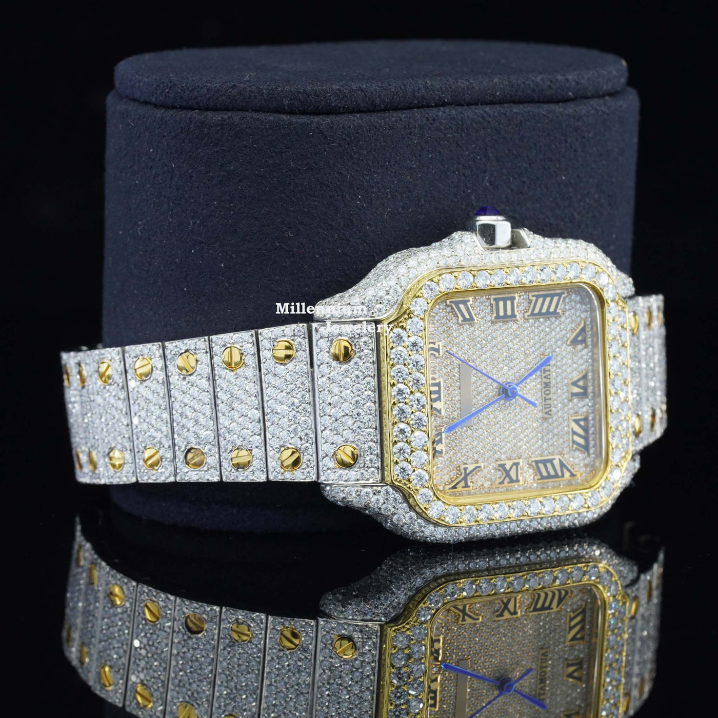 Vintage Style Fully Iced Out Automatic Moissanite Diamond Wrist Watch With Diamond Body