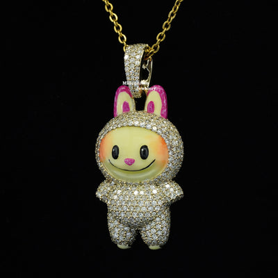 2.2CT White Diamond Labubu Pendant