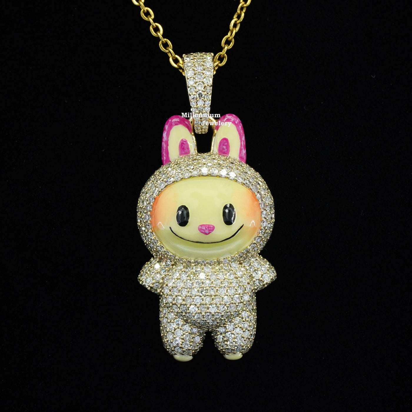 2.2CT White Diamond Labubu Pendant