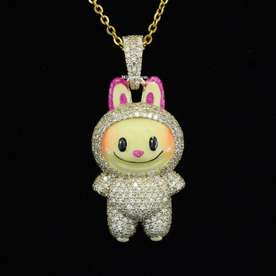 2.2CT White Diamond Labubu Pendant