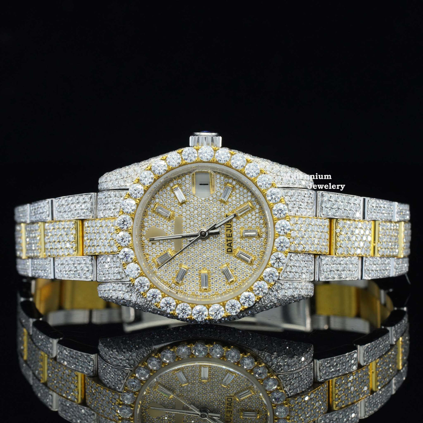 Moissanite Diamond Two Color Tone Iced Out Automatic Watch With Gold Color