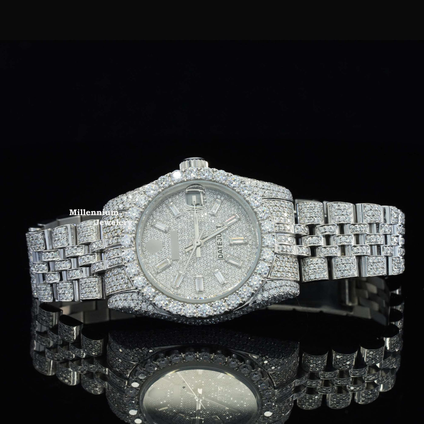 Moissanite Diamond Embellished Analog Fully Automatic Watch Dial