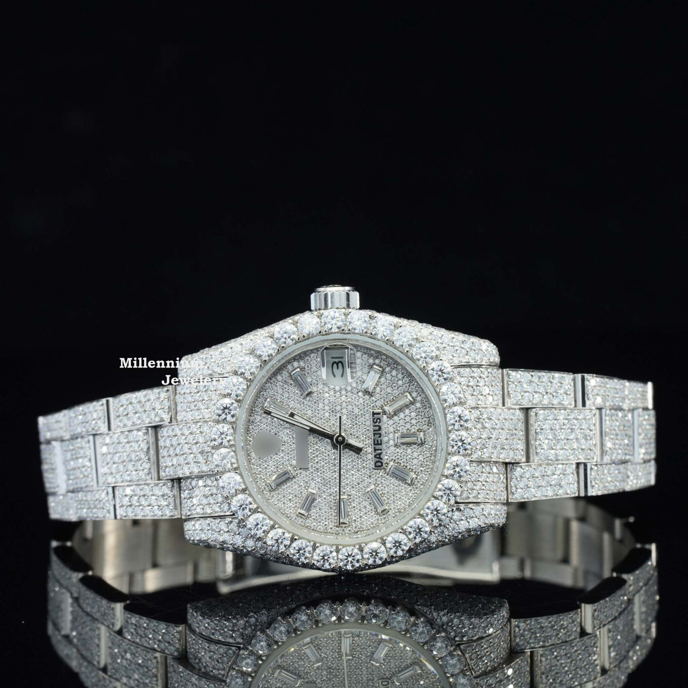 Classic Look Business Style Analog Fully Diamond Watch White Gold Color