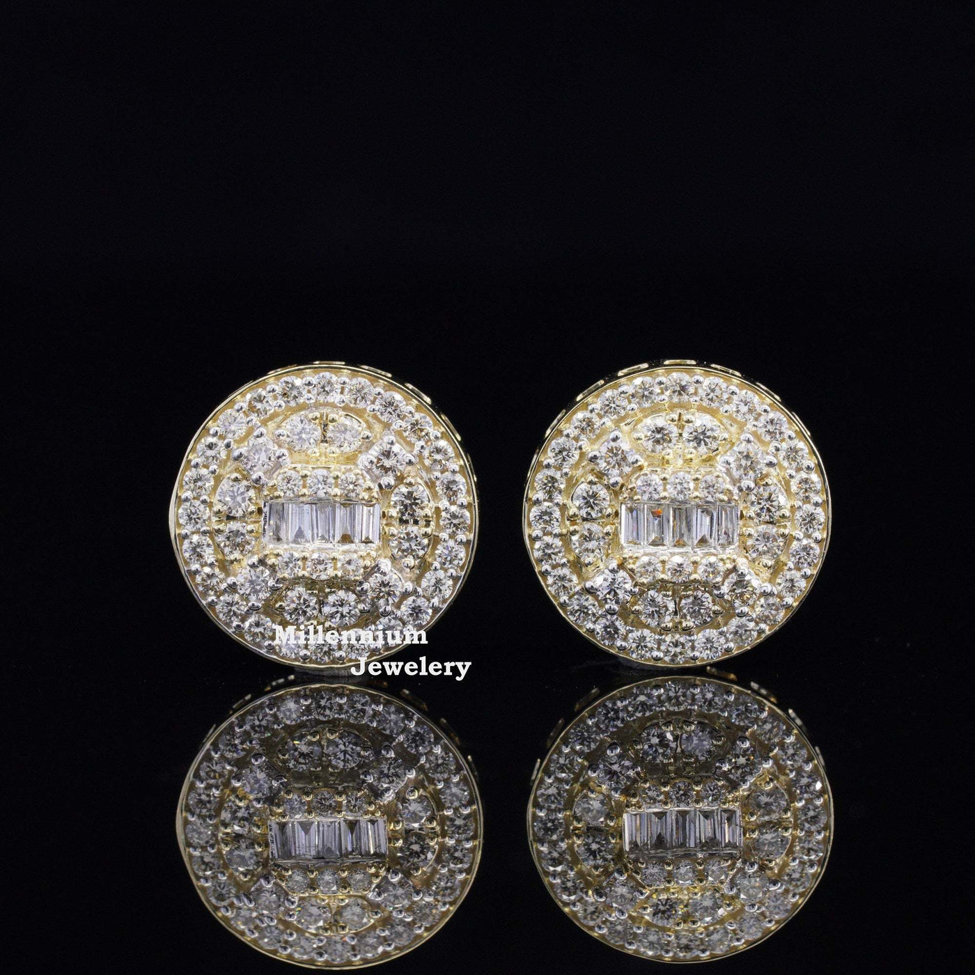 Amazing Round Moissanite Diamond Fancy Look Hip Hop Style Stud Earring First