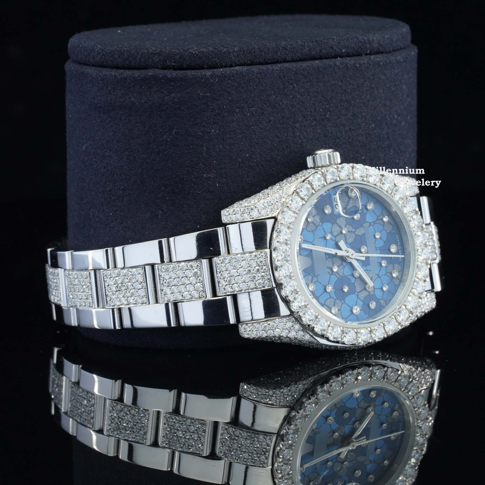 Flower Style Moissanite Iced Out Automatic Silver Watch Body