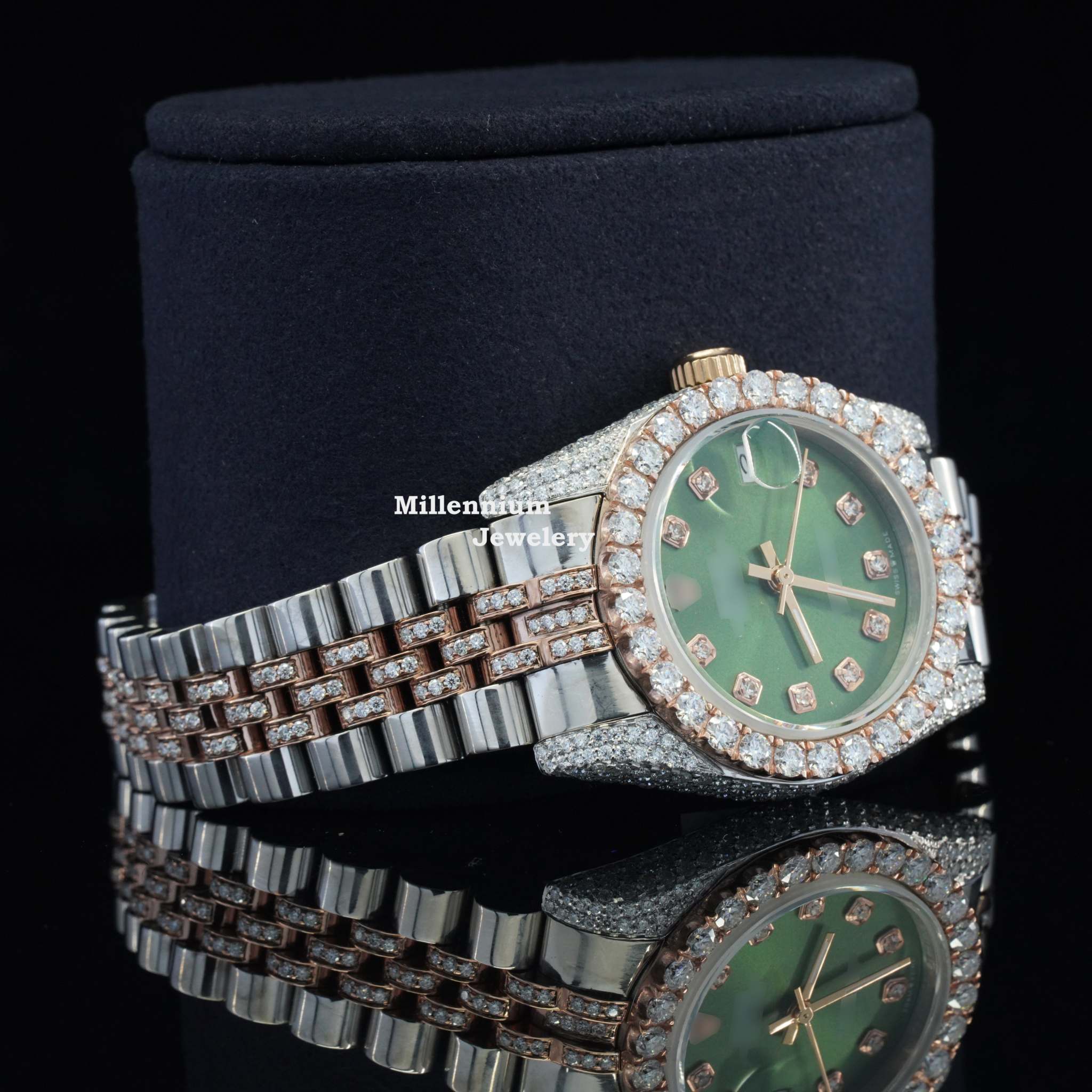Luxurious Moissanite Automatic Movement Two Tone Watch With Diamond Body
