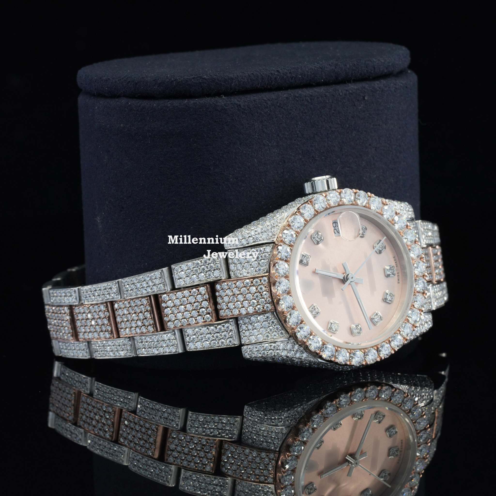 Luxurious Beige Dial Moissanite Iced Out Automatic Watch Second